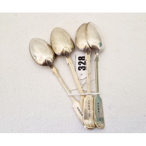 328 - A set of six London 1843 silver fiddle pattern teaspoons c. 3.80 ozs