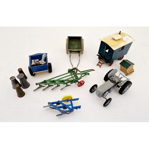 332 - Collection of vintage Britains and other cast metal farm toys etc including two-wheeled trap, grey F... 