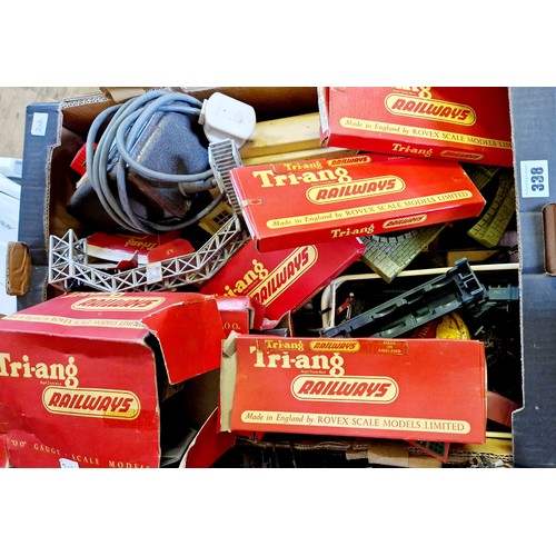 338 - Quantity of Tri-ang and Hornby railway accessories including track, transformer, buildings etc