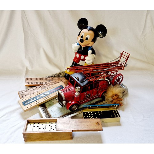 340 - Model fire engine, Micky Mouse figure etc