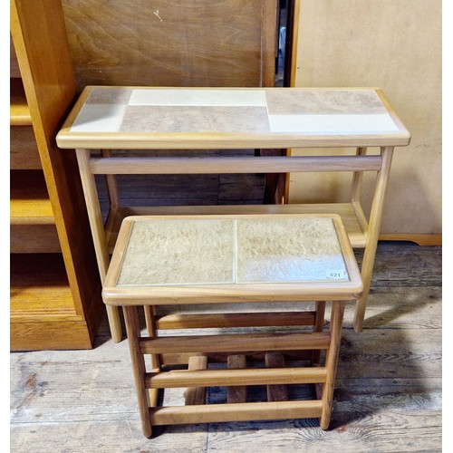 421 - Two modern tiled top occasional tables