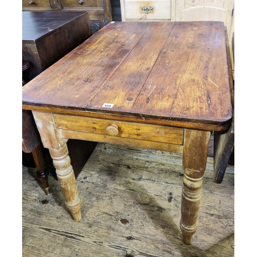 456 - Victorian pine rectangular drop leaf table with single drawer on turned legs