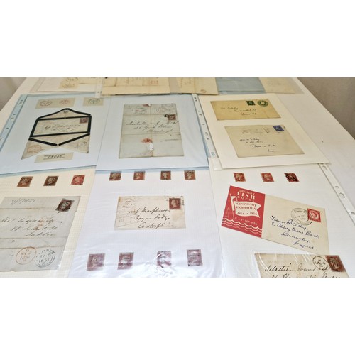 3 - GB postal history stamps incl. 1d reds on envelopes (Scottish Handstamps), 1d black (no margins) 2d ... 