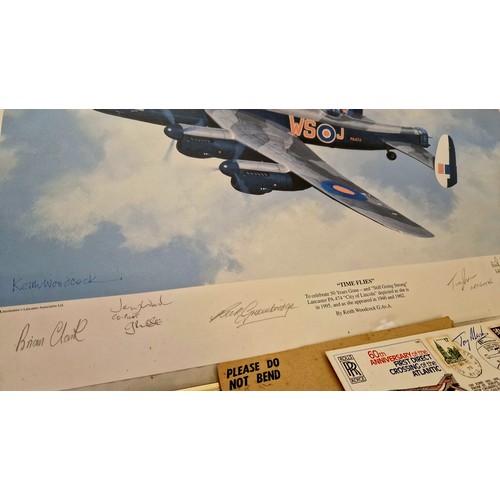 38 - Aviation print 'Time Flies' Ltd Ed. 81/250 various signatures and a 60th anniversary crossing of the... 