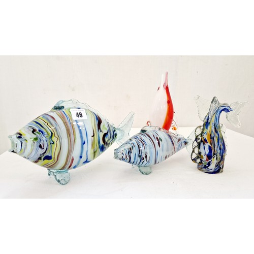 46 - Four various coloured glass fish figures