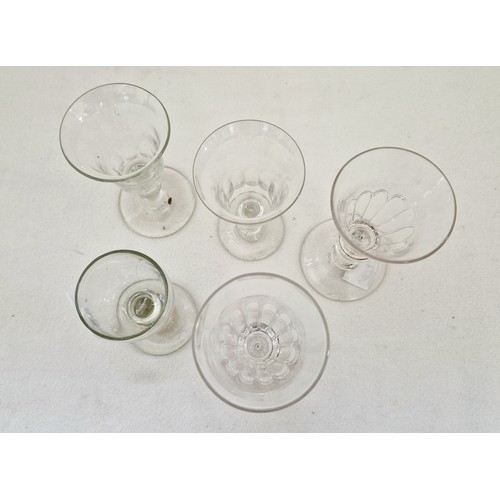 48 - Five various early stemmed drinking glasses with pontil marks