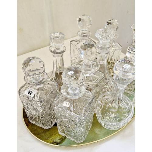 52 - Collection of 10 various cut glass decanters