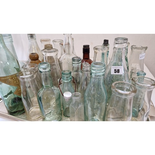 58 - Collection of various milk and other vintage bottles incl. Gordon's, Thor's, Arnold Lincoln etc