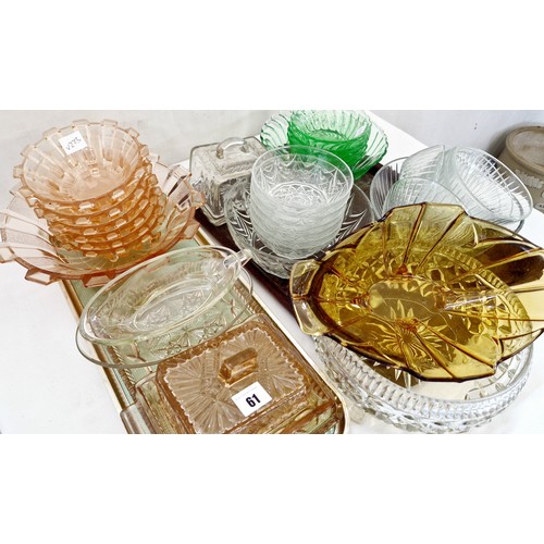 61 - Qty of vintage coloured glass tableware