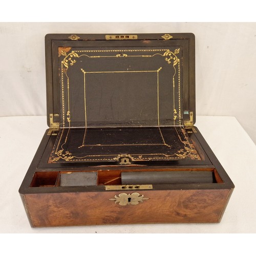 142 - Victorian walnut writing box with brass banding and cartouche