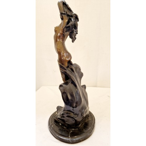 156 - Art Nouveau bronze sculpture New Wave on circular marble plinth signed Caradarri approx. 64cm tall