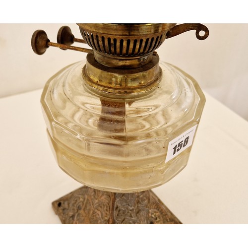 158 - Edwardian oil lamp with glass reservoir and pierced metal shape