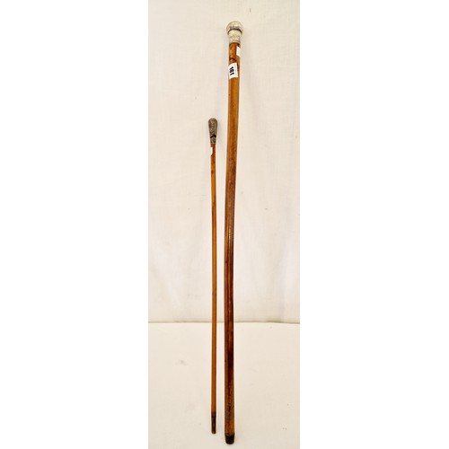 161 - London 1917 silver mounted walking cane and mounted swagger stick