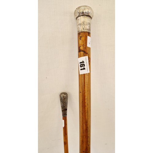 161 - London 1917 silver mounted walking cane and mounted swagger stick