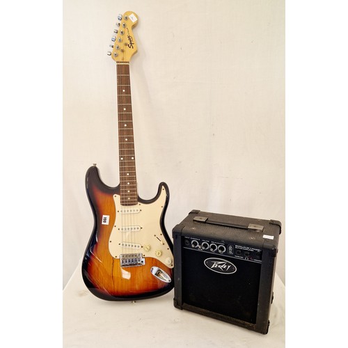 190 - Squier Strat by Fender electric guitar and Peavy guitar amp