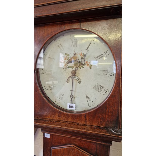 206 - Oak long cased clock with 30-hour movement and painted dial