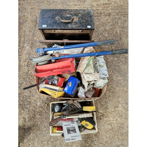 563 - Vintage pine tool box and tools