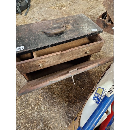 563 - Vintage pine tool box and tools