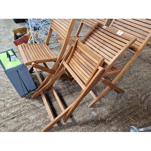 572 - Set of 4 folding teak garden chairs and folding dog ramp