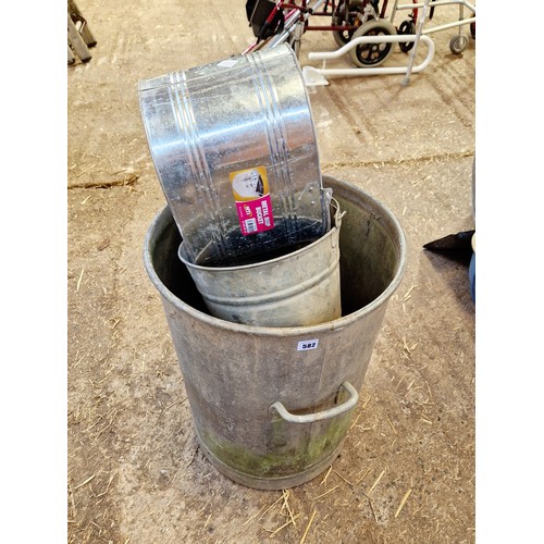 582 - Vintage galvanised buckets, bin etc