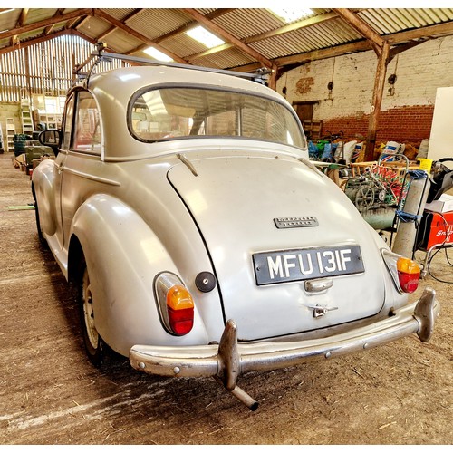 606 - Morris Minor 1000 Reg MFU 131F with spare bonnet, fuel tank and accessories. MOT exempt