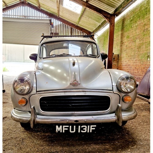 606 - Morris Minor 1000 Reg MFU 131F with spare bonnet, fuel tank and accessories. MOT exempt