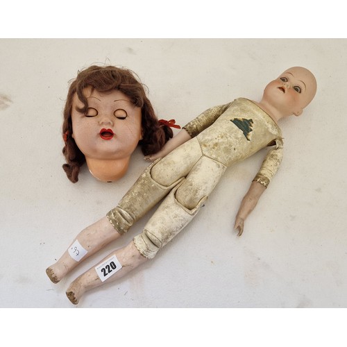 220 - Armand Marseille 370 bisque headed doll and vintage dolls head