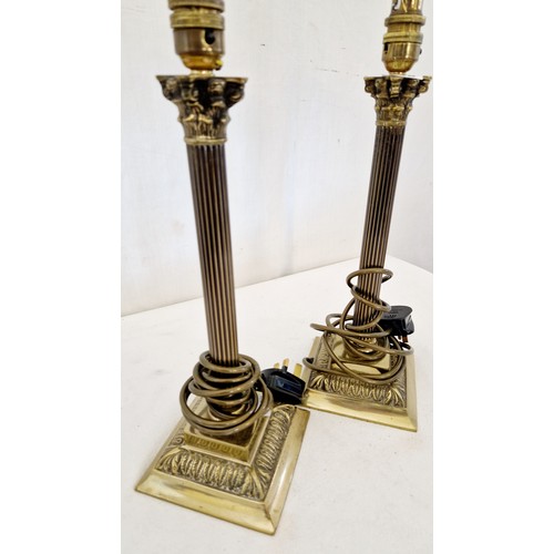 236 - Pair of brass Corinthian column lamps