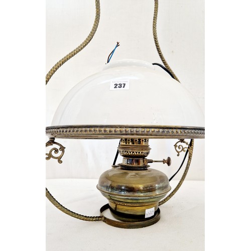 237 - Electrified brass hanging oil lamp