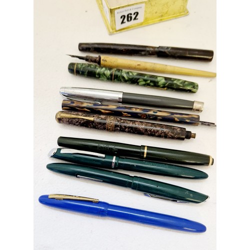 262 - Collection of vintage mottled and other fountain pens incl. leaver fill Nova, Mabie Todd Swan etc