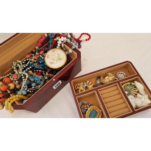 268 - Modern walnut jewellery box and qty of costume jewellery