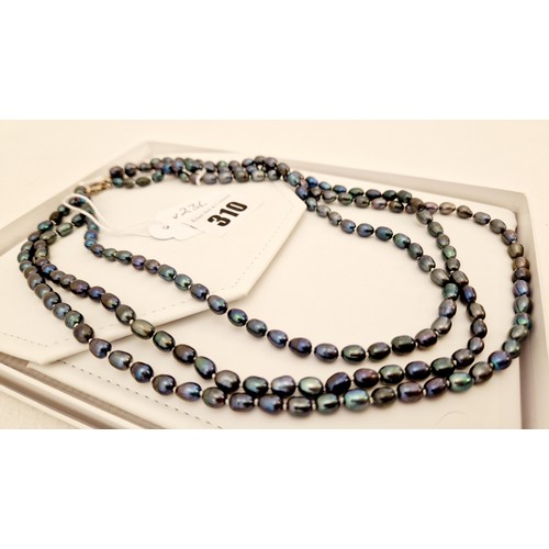 310 - Three row twisted peacock blue pearl necklace 18