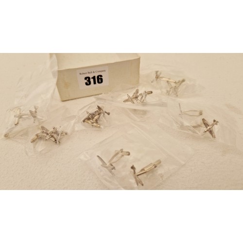 316 - Seven pairs of silver Spitfire cufflinks