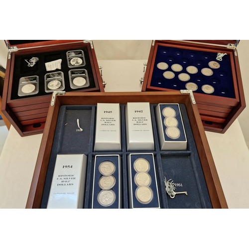 347 - Three presentation cases of U.S. silver dollars and half dollars, 14 John F Kennedy Uncirculated Hal... 