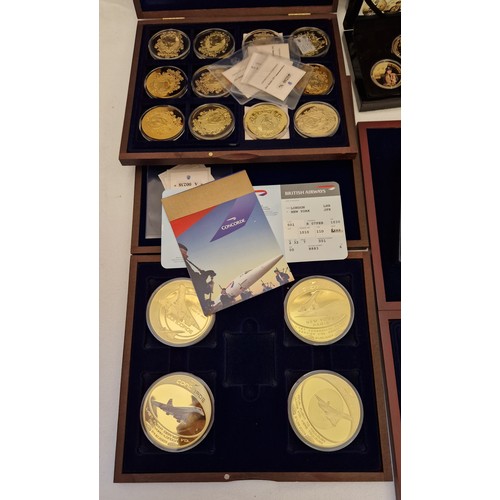 351 - A collection of commemorative proof and proof colour coin sets, comprising Royal Mint 2003 Concorde ... 