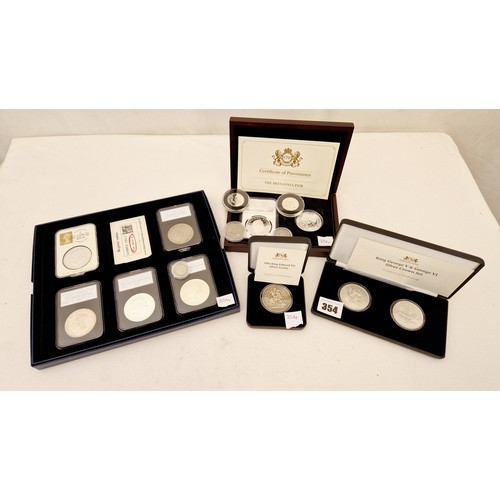 354 - Various GB coinage, silver and silver proofs, comprising Harrington & Byrne cased George V and Georg... 