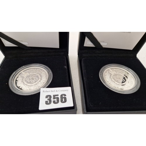 356 - Two Royal Mint boxed 2016 QEII 90th birthday £5 silver proof coins with COA