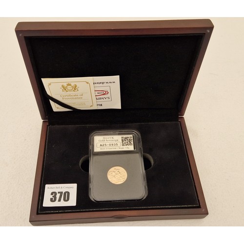 370 - Coin Portfolio Management 2014 EII date stamped, Limited Edition cased proof sovereign with COA