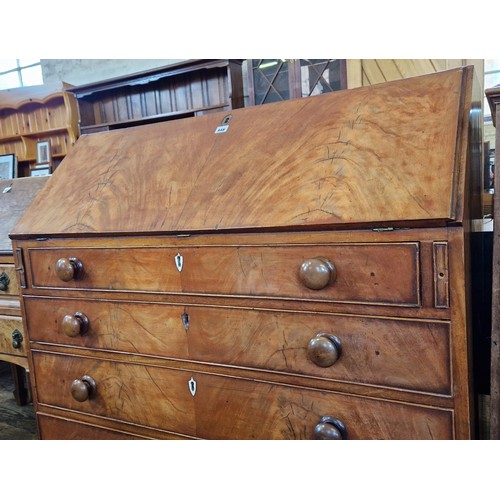 448 - Victorian mahogany bureau, the fall front enclosing a fitted interior over a base of 4 graduating dr... 