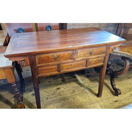 460 - Oriental hardwood rectangular side table with 2 drawers