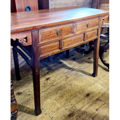 460 - Oriental hardwood rectangular side table with 2 drawers