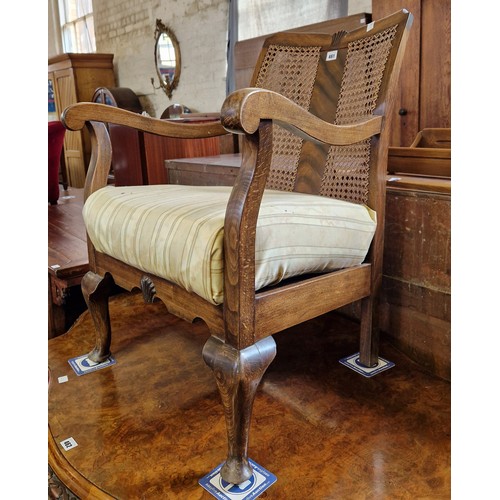 461 - Early 20th century mahogany framed elbow chair with scrolling arms and cabriole legs