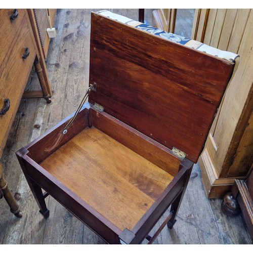 473 - Edwardian mahogany piano stool with upholstered seat