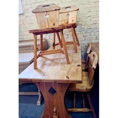 383 - Modern pine rectangular refectory kitchen table and 4 chairs