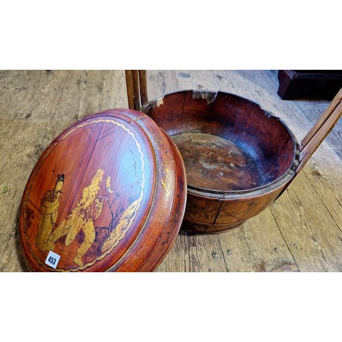 453 - Oriental bamboo handled container with gilt decoration