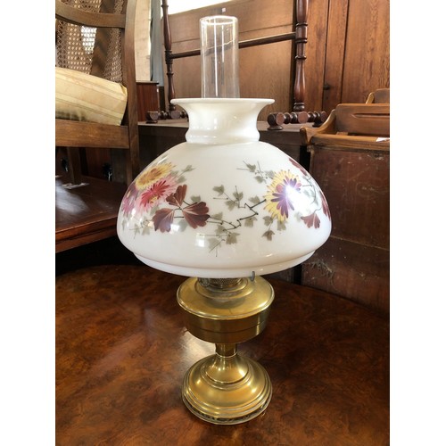 238 - Aladdin Industries brass oil lamp with white floral shade