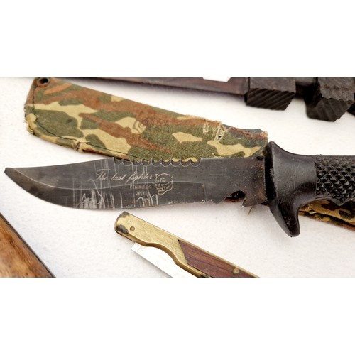 266 - Various Eastern and other sheathed knives incl. German WWII issue AK47 bayonet with makers marks, In... 