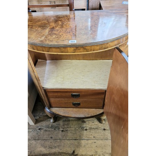 455 - Mid century walnut bow fronted side cabinet with fitted drawers on cabriole legs