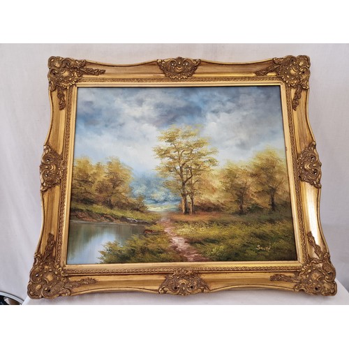 24 - Modern oil on canvas of a woodland scene signed Scott