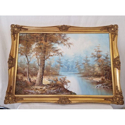 25 - Modern oil on canvas of a river scape signed lower left